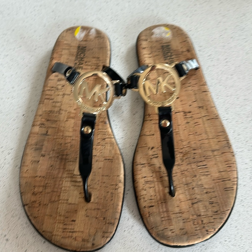 Michael Kors Black Patent Logo Thong Sandals